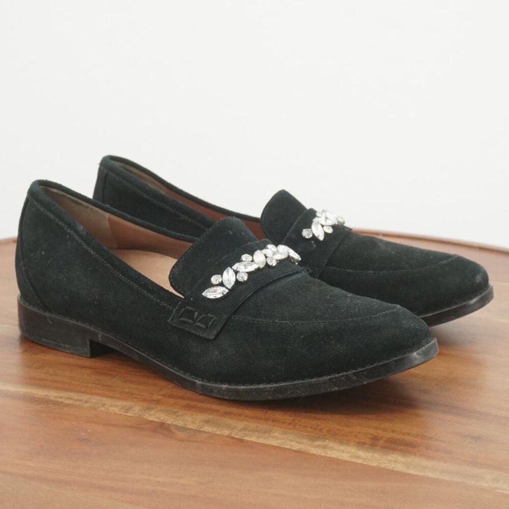 Vionic Black Suede Jeweled Loafers